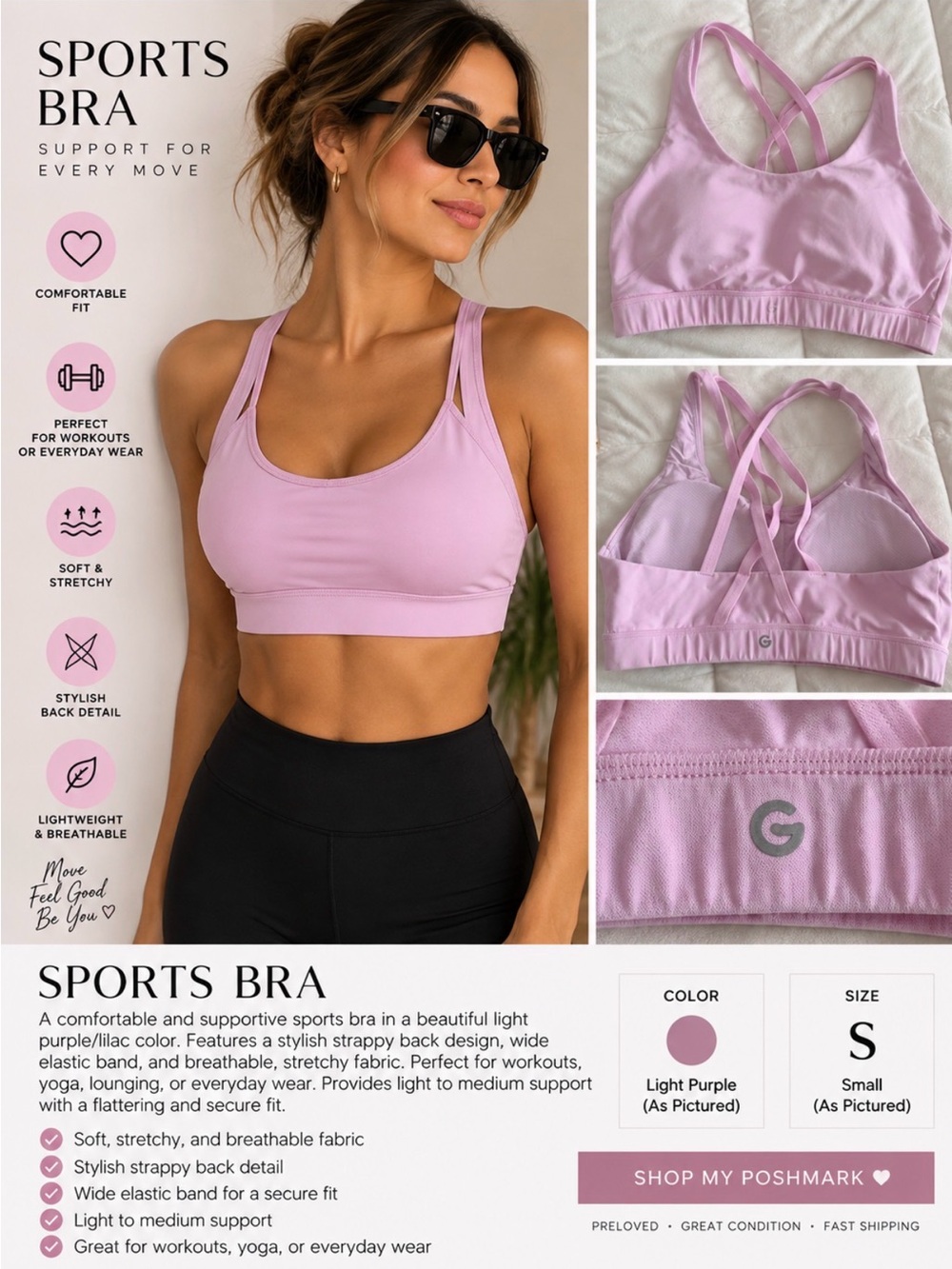 Light Purple Sports Bra with Strappy Back